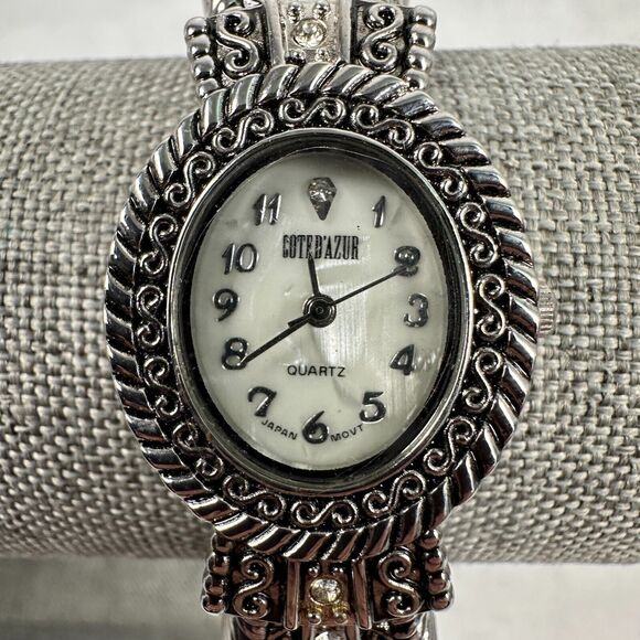 Cote De Azur Watch 24mm Oval MOP Dial Western Rhinestone Cuff New Battery - Picture 5 of 11